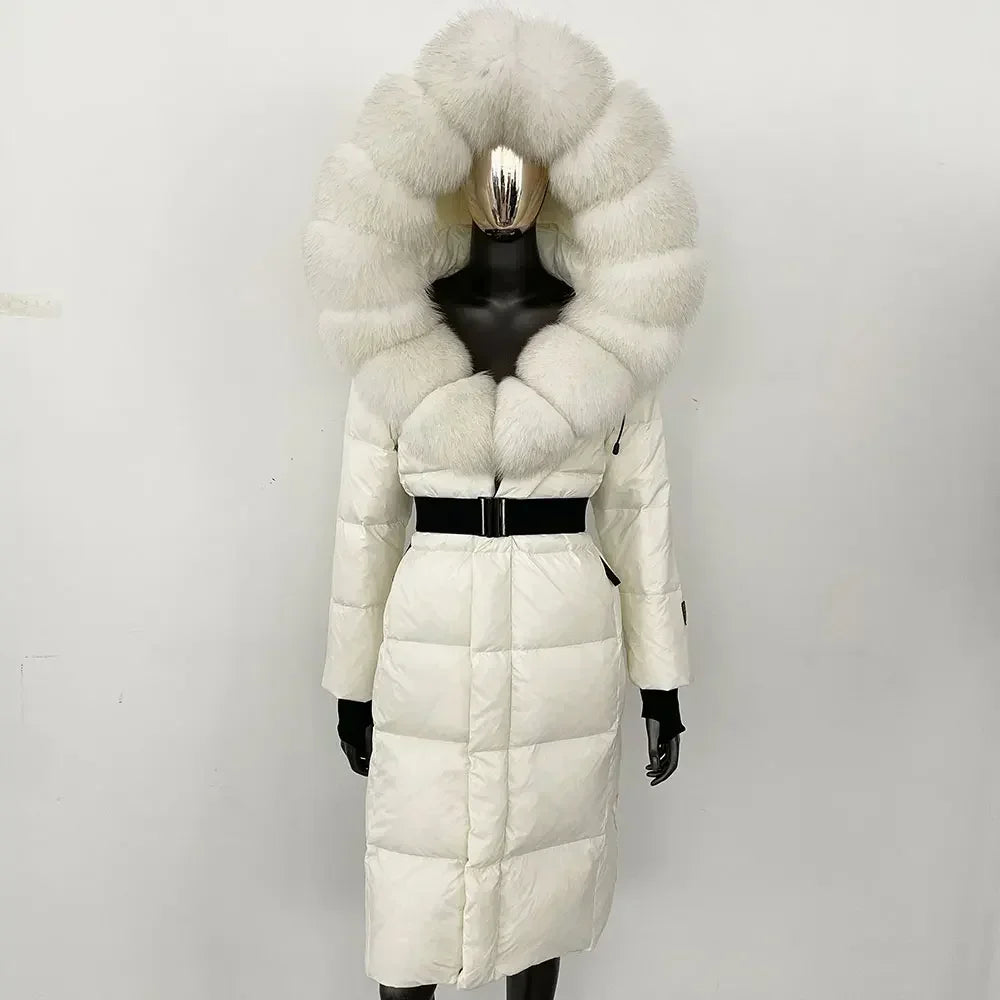 Real Fur Hooded X-long Duck Down Puffer Coats