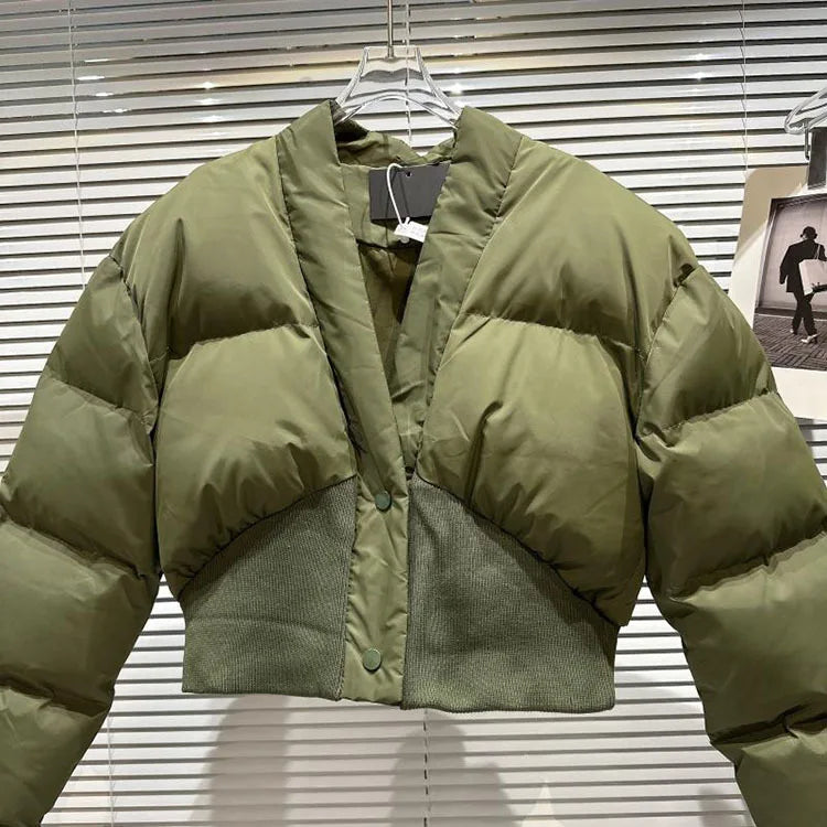 Deep V Cotton Puffer Jackets