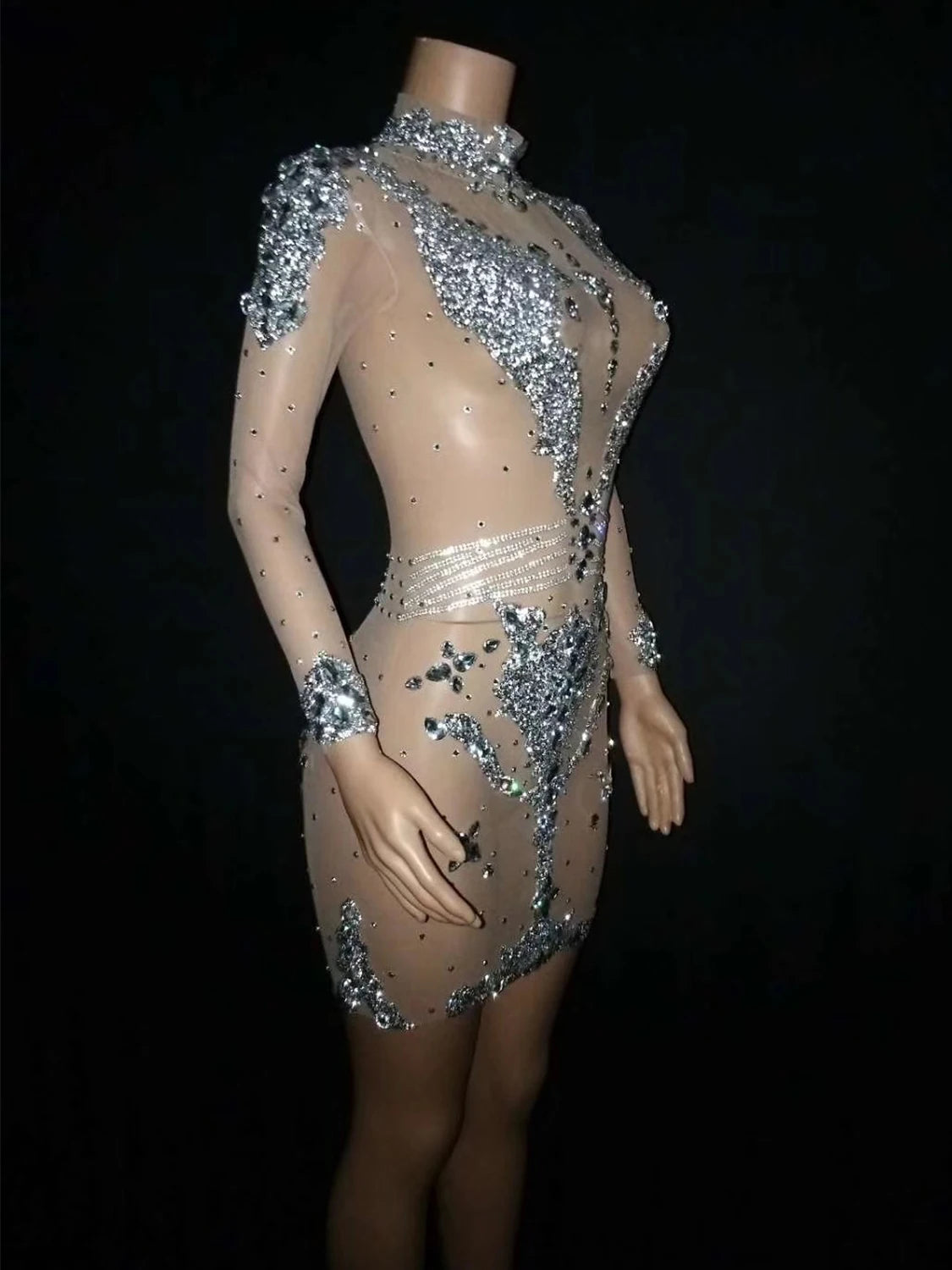 Diamond Mesh See Through Mini Dresses