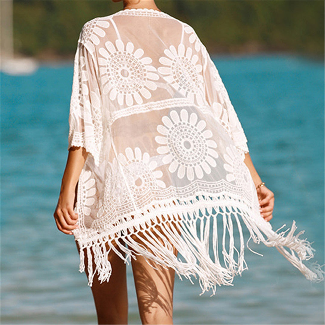 Sunflower Tassel Crochet Knitted Tunic Beach Cover Up