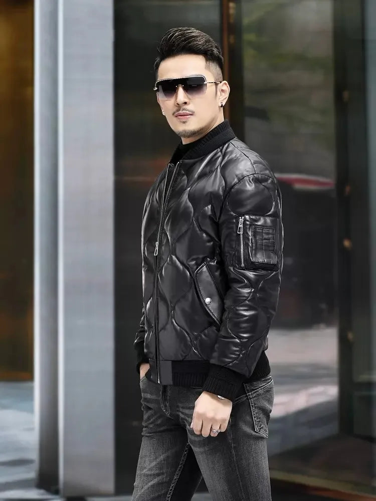 Genuine Leather Down Bomber Jacket