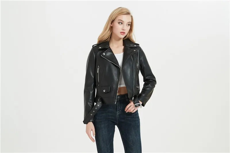 Moto PU Leather Jackets with Belt