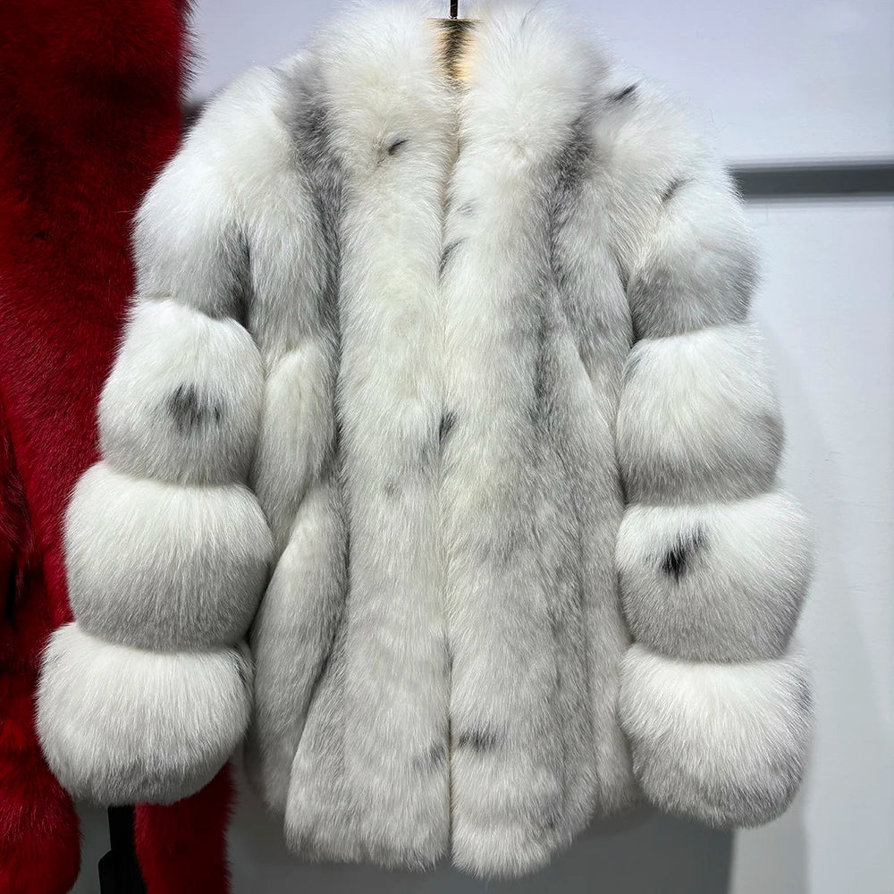 White Spotted Real Fox Fur Coats