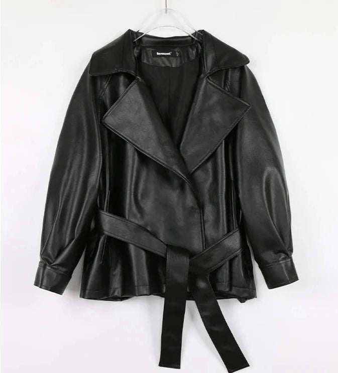 Loose Faux Leather Jackets & Belt