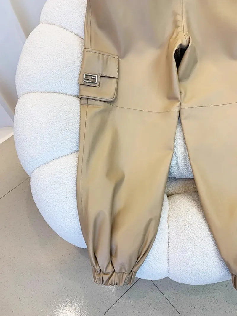 Genuine Leather Cargo Pants
