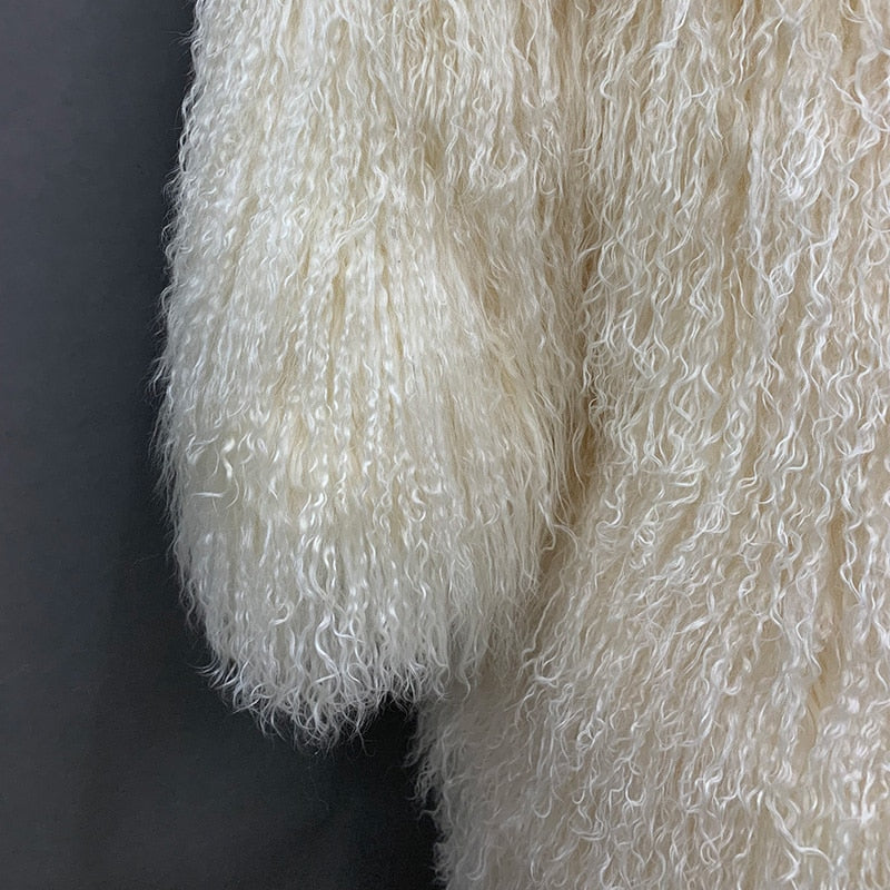 Real Mongolian Wool Fur Floor Length Coats