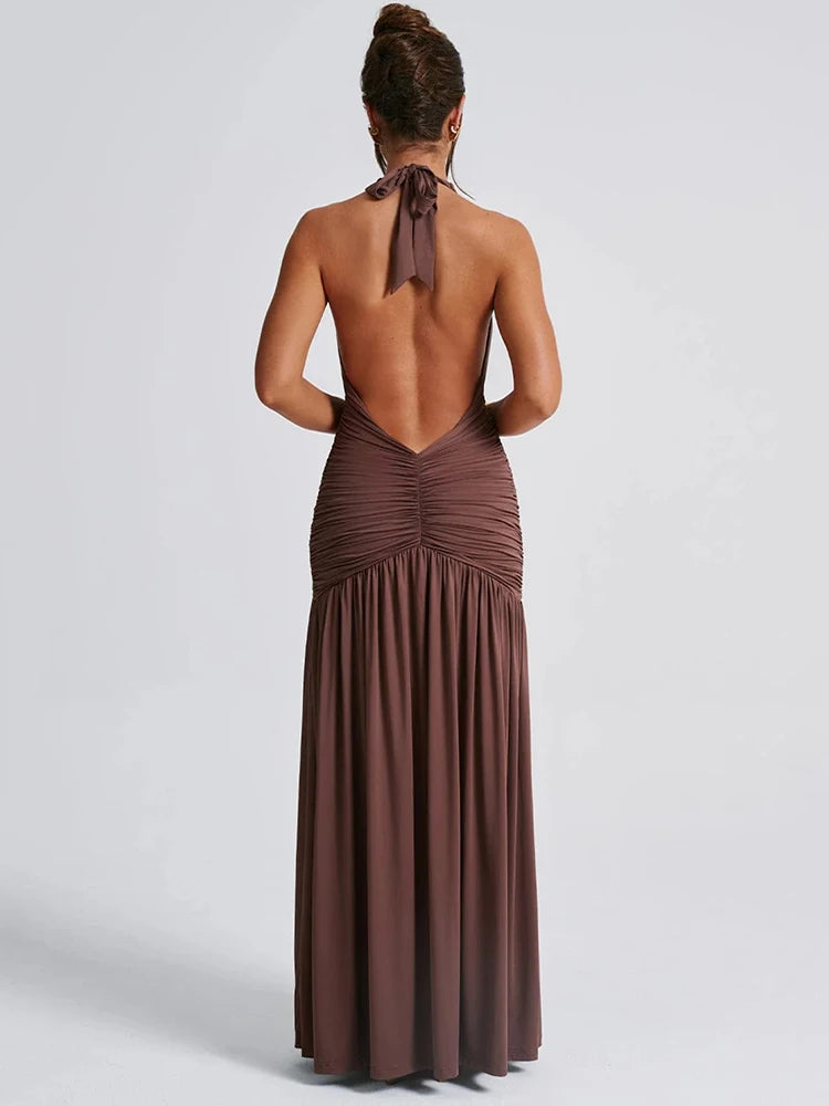 Halter Deep V Thigh High Split Maxi Dresses