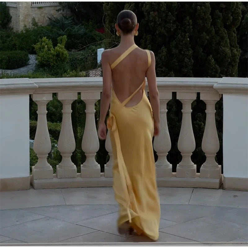 Yellow Backless Sleeveless Maxi Dress