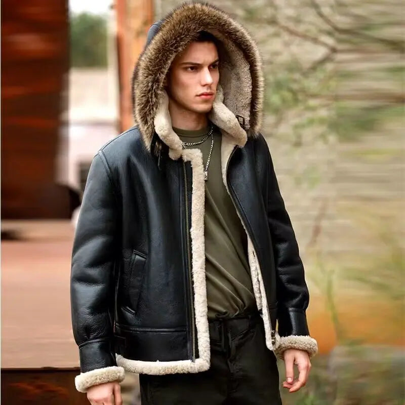 Genuine Leather Coats Shearling Liner Hooded