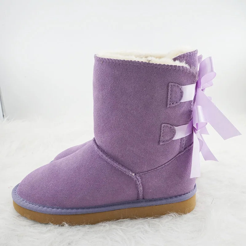 Genuine Leather Snow Boots Two Back Bow