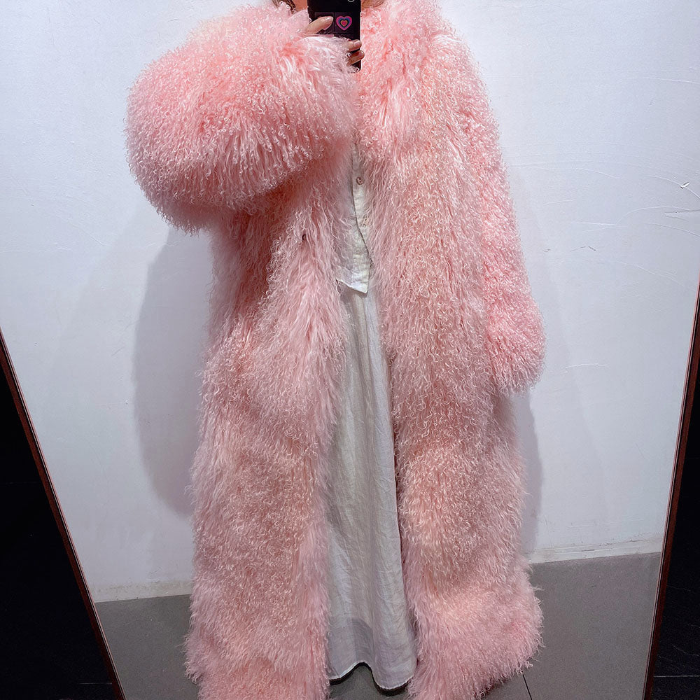 Real Mongolian Wool Fur Floor Length Coats