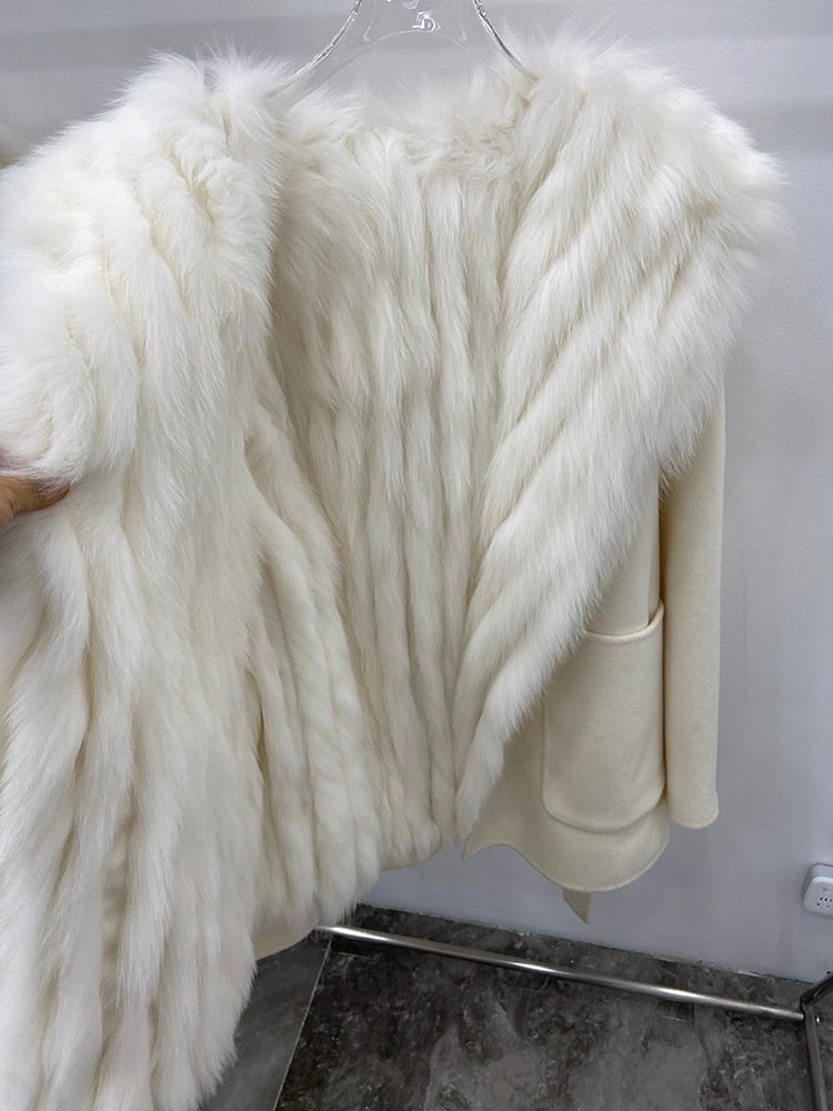 Cashmere Hoodie Coats Removeable Real Fur Liner