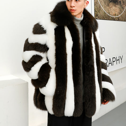 Black & White  Pattern Real Fur Coat
