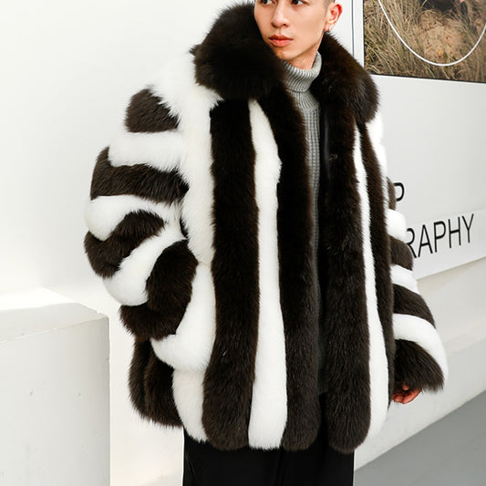 Black & White Pattern Real Fur Coat