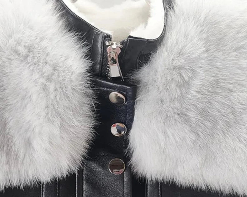 Genuine Leather Coats Real Shearling Fox Fur