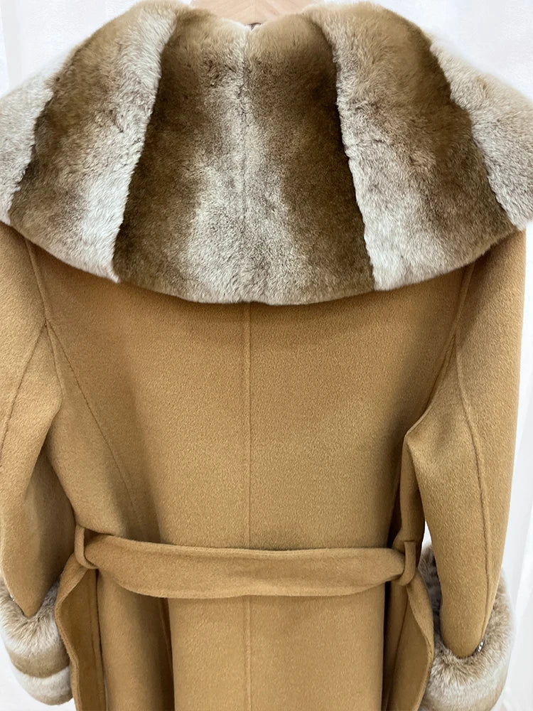 Long Cashmere Wool Coats Real Fur Collar & Cuffs