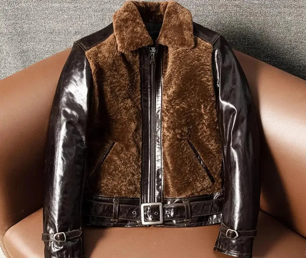 Genuine Leather Jacket Real Outer Wool Fur