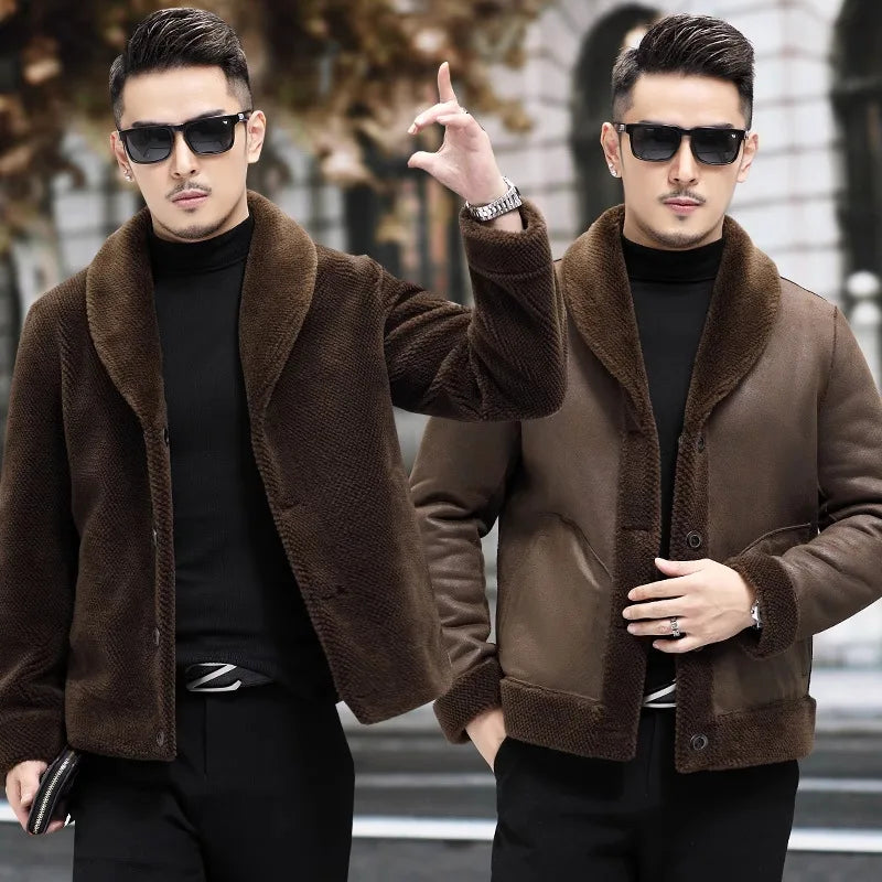 Reversible Genuine Leather Real Wool Sheared Fur Coats