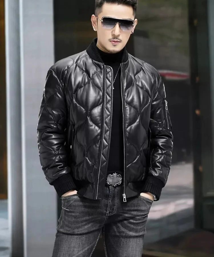 Genuine Leather Down Bomber Jacket