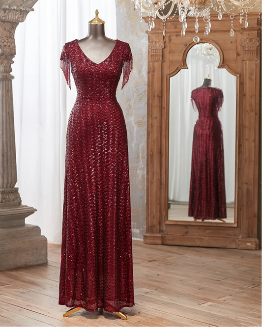 Sequins Bead Sleeveless Long Evening Dresses