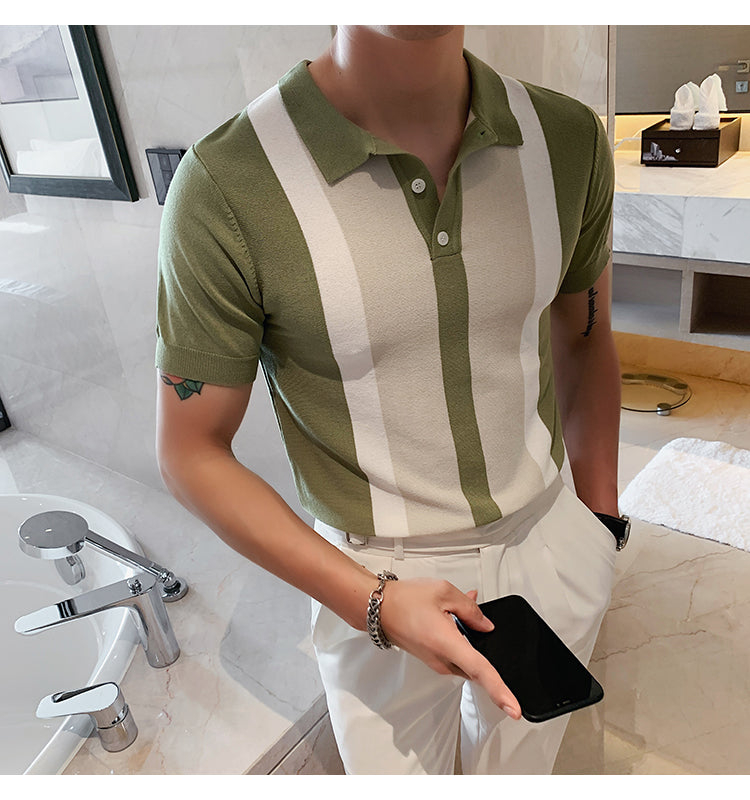 Knit Contrast Stripe Short Sleeve POLO Shirts