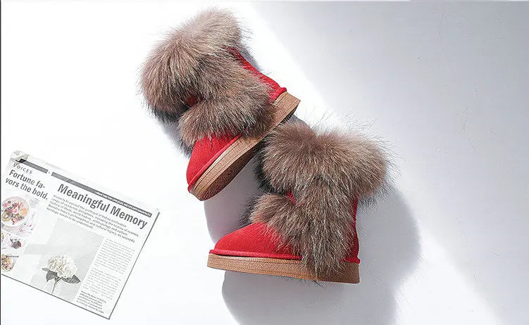 Genuine Leather Waterproof Snow Boots Real Fur