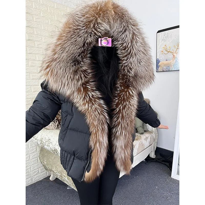 Duck Down Puffer Coats Real Fur Collar Parka