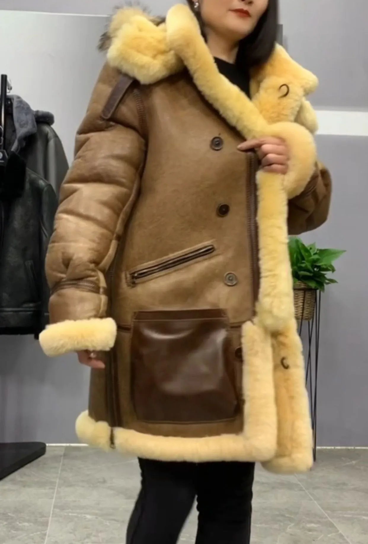 Genuine Leather Real Shearling Long Fur Coats