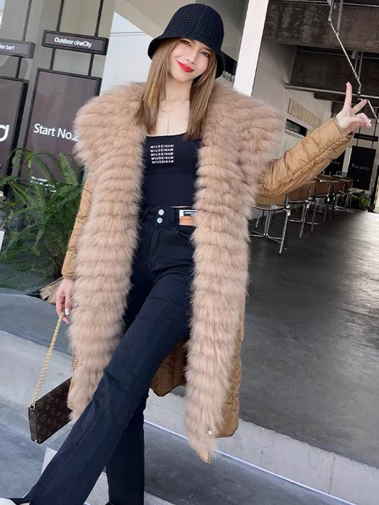 Real Fur Big Collar Goose Down Puffer Trench Coats