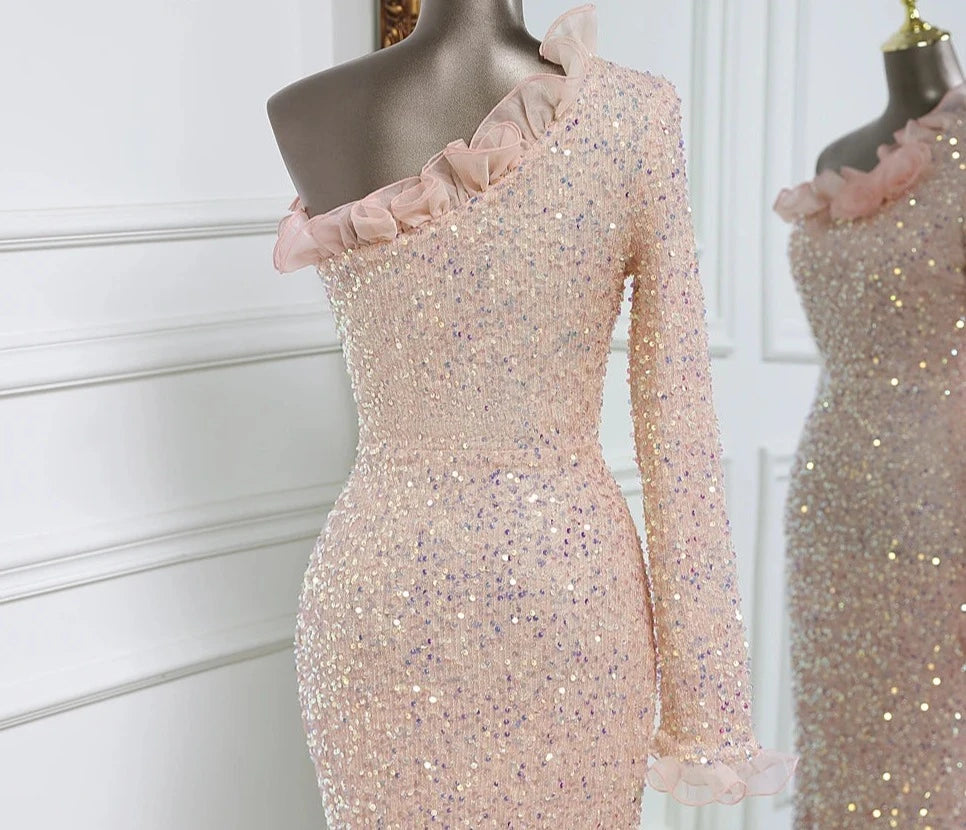 Sequins One Sleeve Lace Floor-Length Dresses