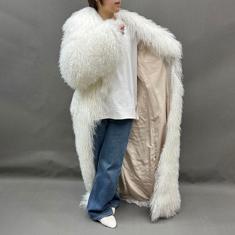 Real Mongolian Wool Fur Floor Length Coats