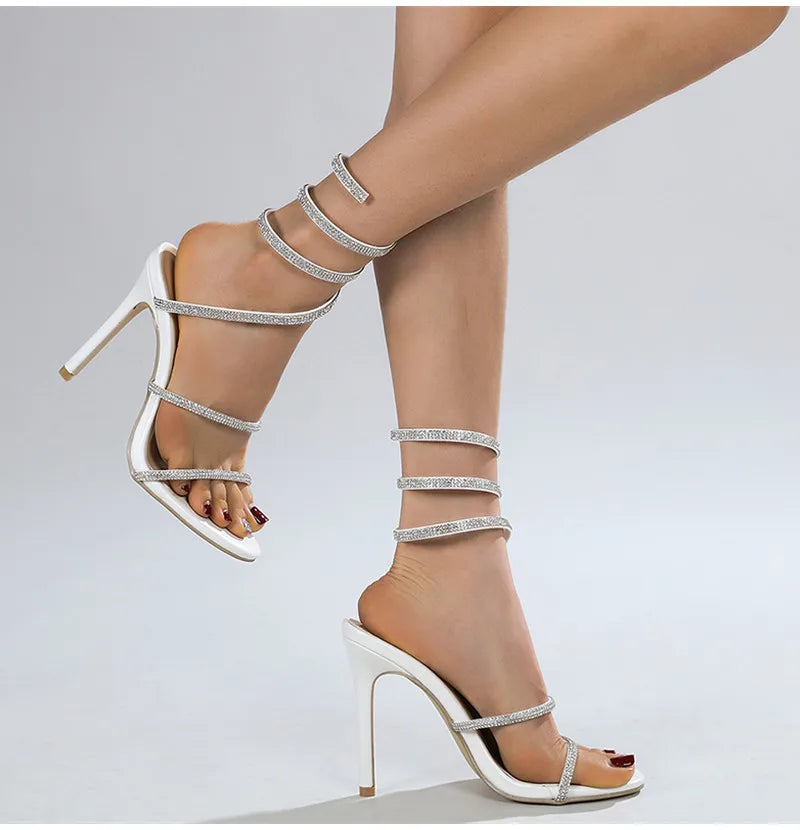 White Twine Around Ankle High Heels