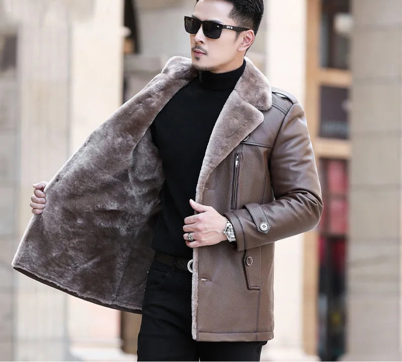 Genuine Leather Coats Mid-length Real Fur Liner Collar