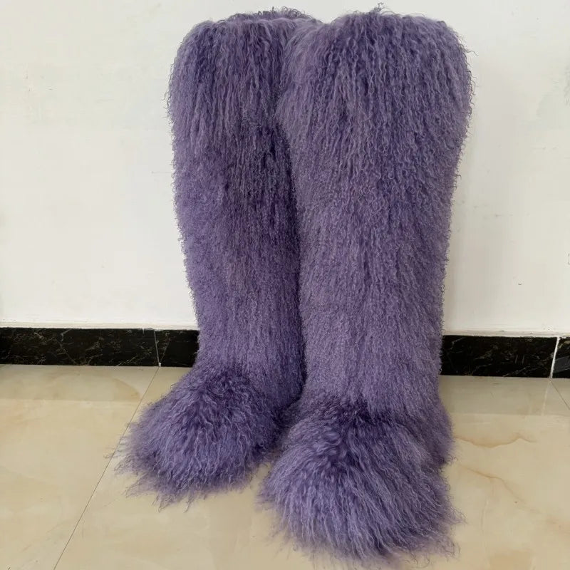 Fluffy Long Mongolian Real Fur Boots