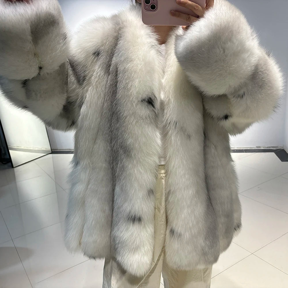 White Spotted Real Fox Fur Coats