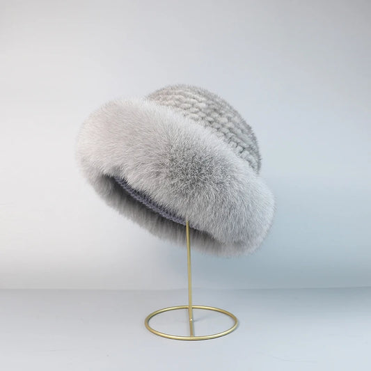 Knitted Real Mink Fur Beanie Caps