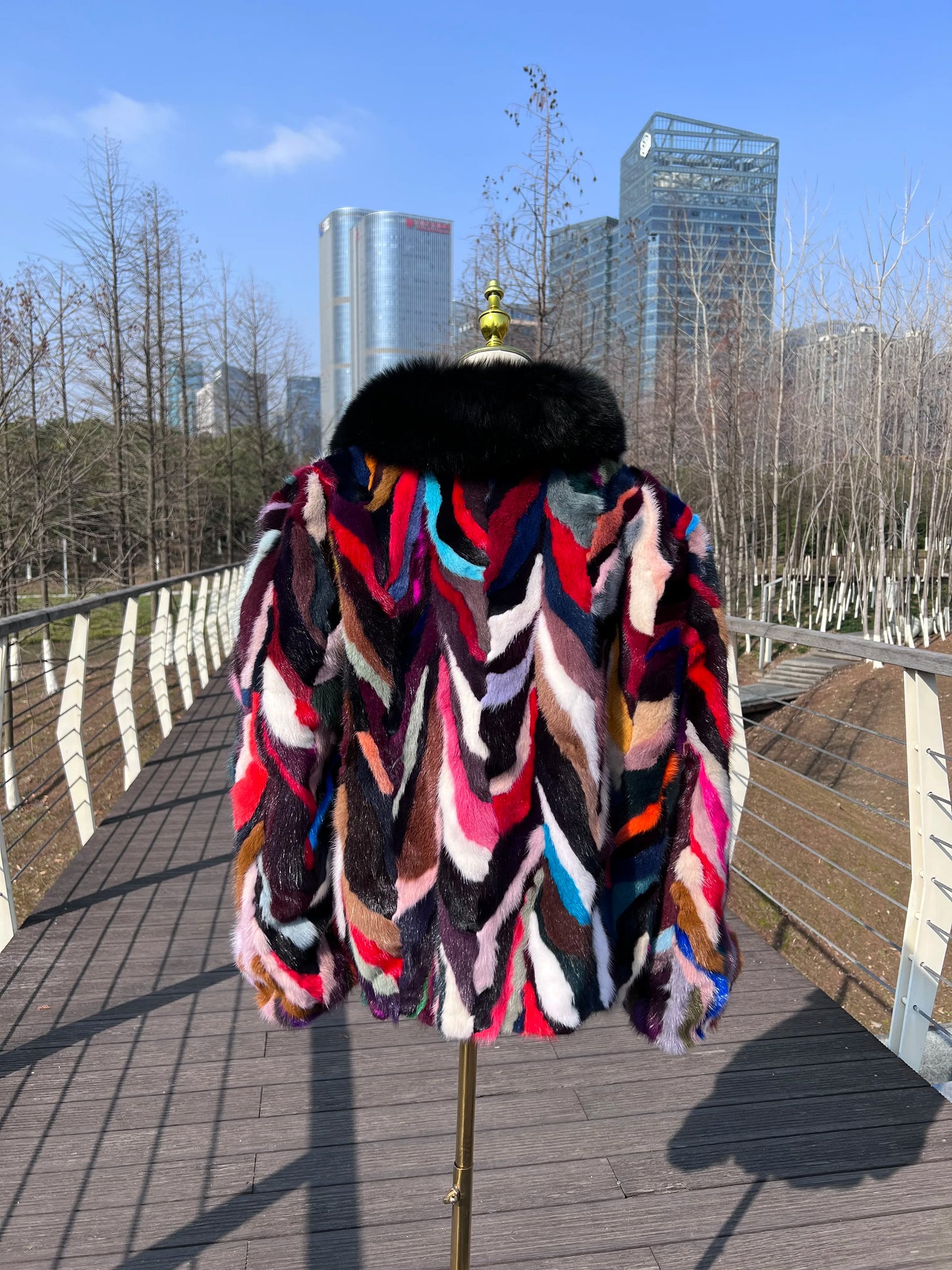 Multicolor Real Mink Fur Fox Fur Collar Fur Bomber