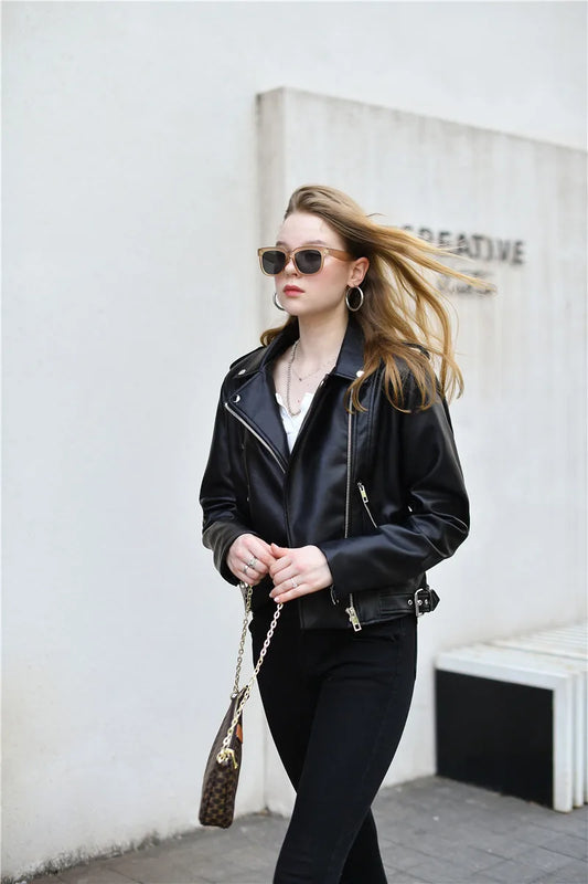 Moto PU Leather Jackets with Belt