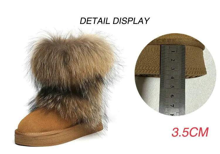 Genuine Leather Waterproof Snow Boots Real Fur