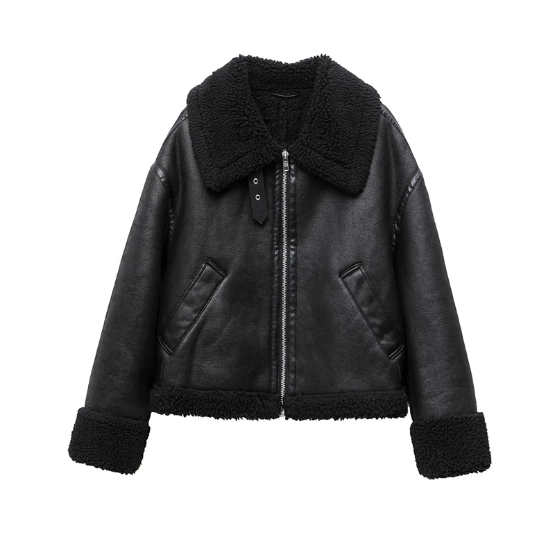 Moto PU Jackets Faux Fur Fleece