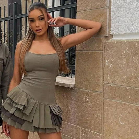 Irregular Pleated Sleeveless Mini Dresses