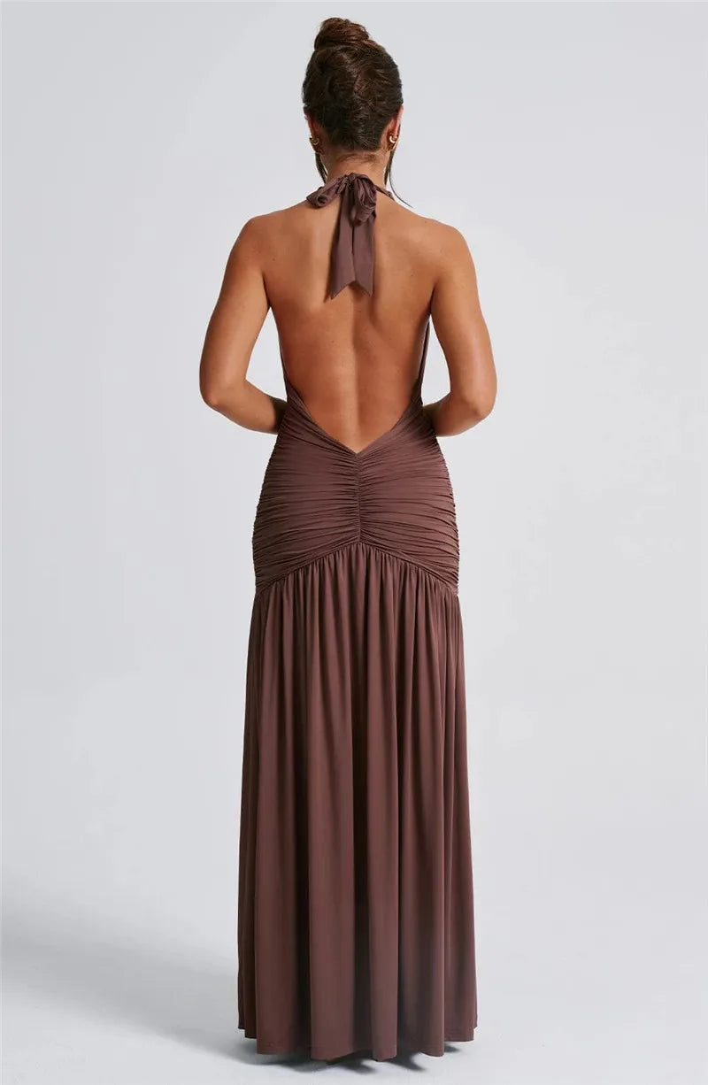 Halter Deep V Thigh High Split Maxi Dresses