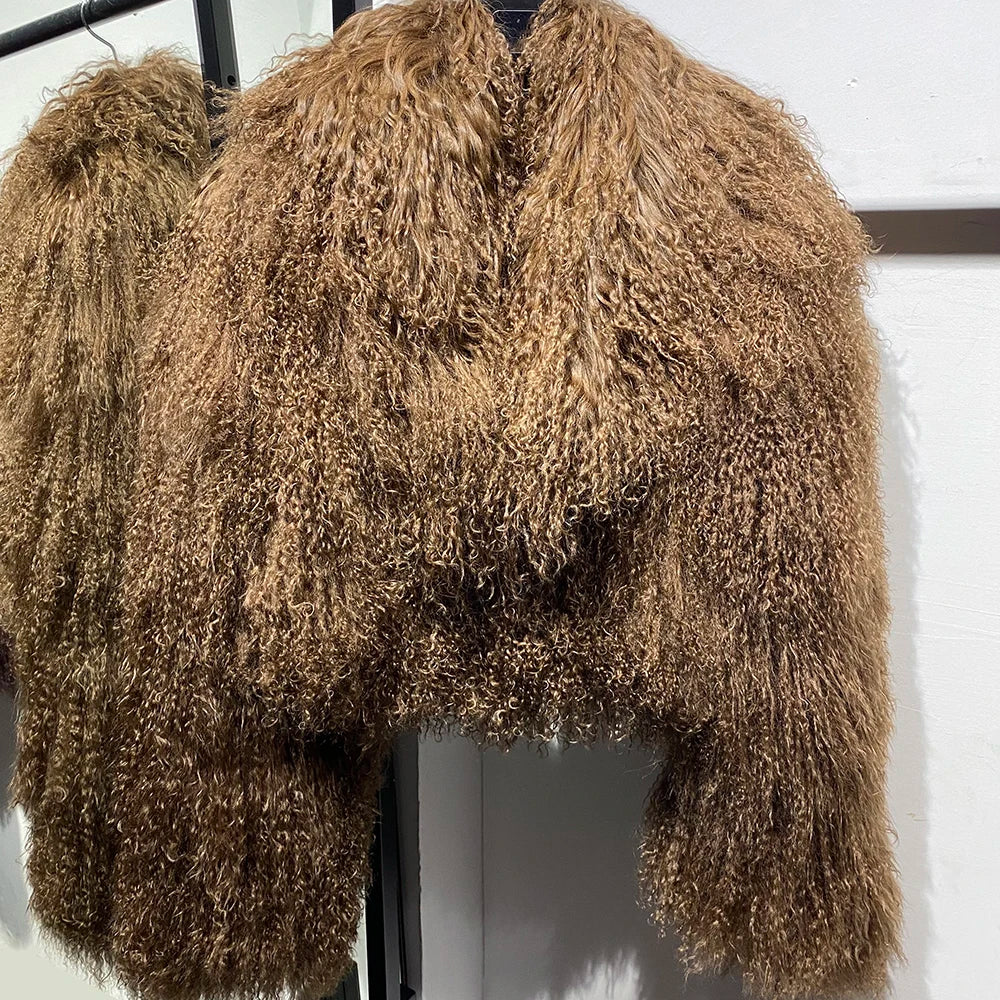 Short Real Mongolian Sheep Fur Coats Plus Size