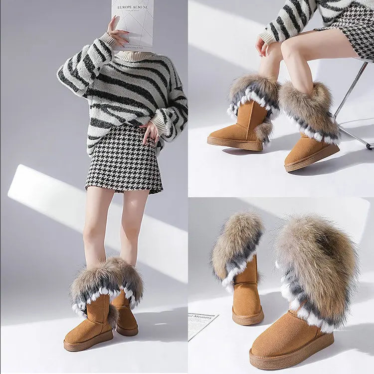 Genuine Leather Snow Boots Real Fur