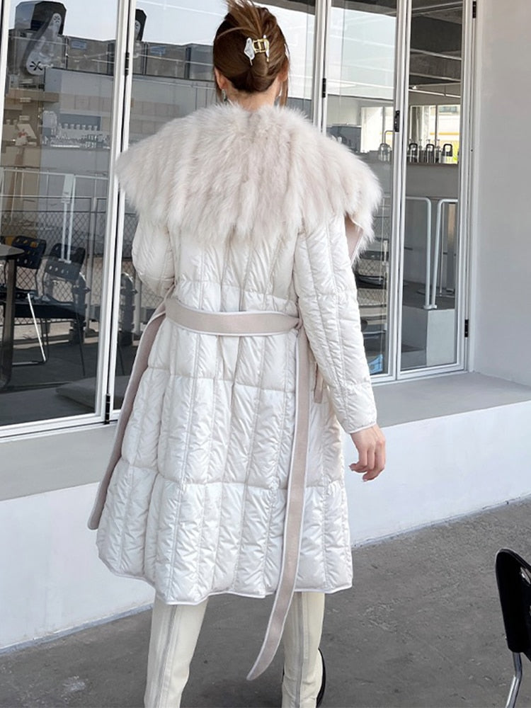 Real Fur Big Collar Goose Down Puffer Trench Coats