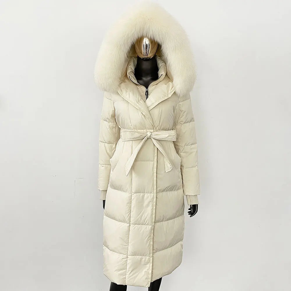 Real Fur Hooded Goose Down Long Puffer Coats