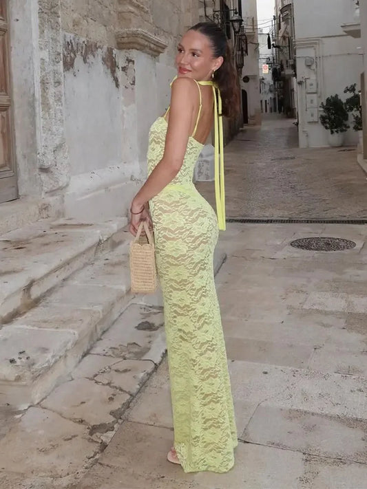 Lace See Through Sleeveless Maxi Dresses