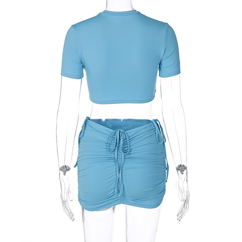 Short Sleeve Crop Top & Mini Skirts Sets