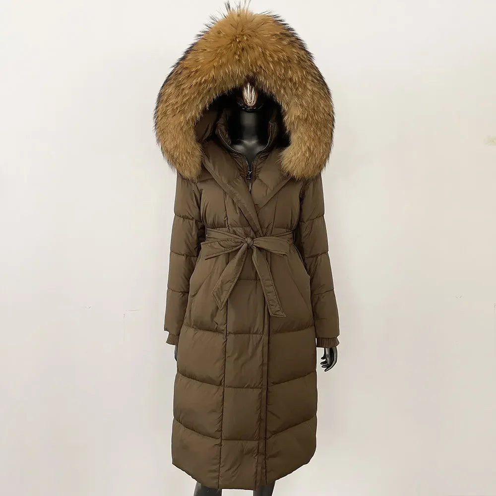 Real Fur Hooded Goose Down Long Puffer Coats