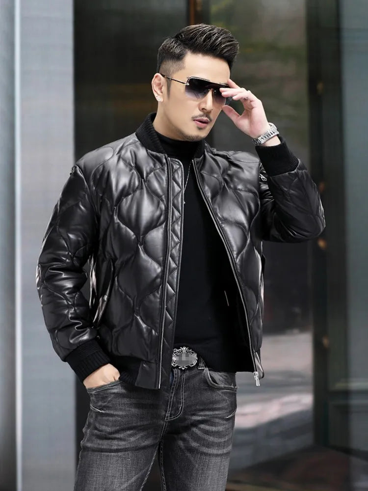 Genuine Leather Down Bomber Jacket